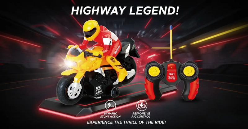 RC Motorcycle Toy 1:12 Scale – Yellow Remote Control Bike with Lights & Sounds