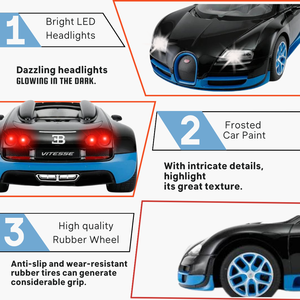 RC Bugatti Veyron Grand Sport Vitesse 1:14 Scale - Black/Blue Supercar