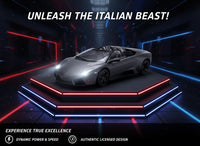 High-performance sports car on a futuristic platform with dynamic lighting effects.