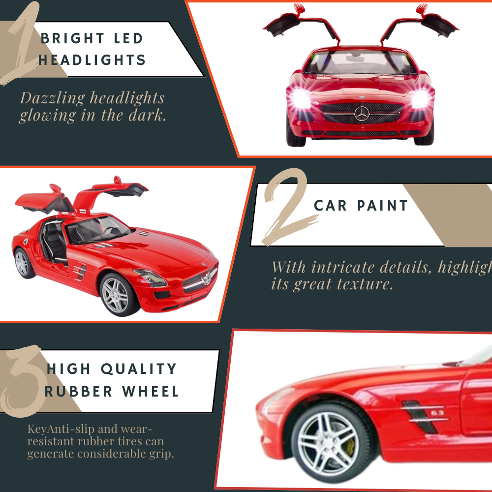 RC Mercedes Benz SLS with Open Doors & Lights - 1:14 Scale - Red