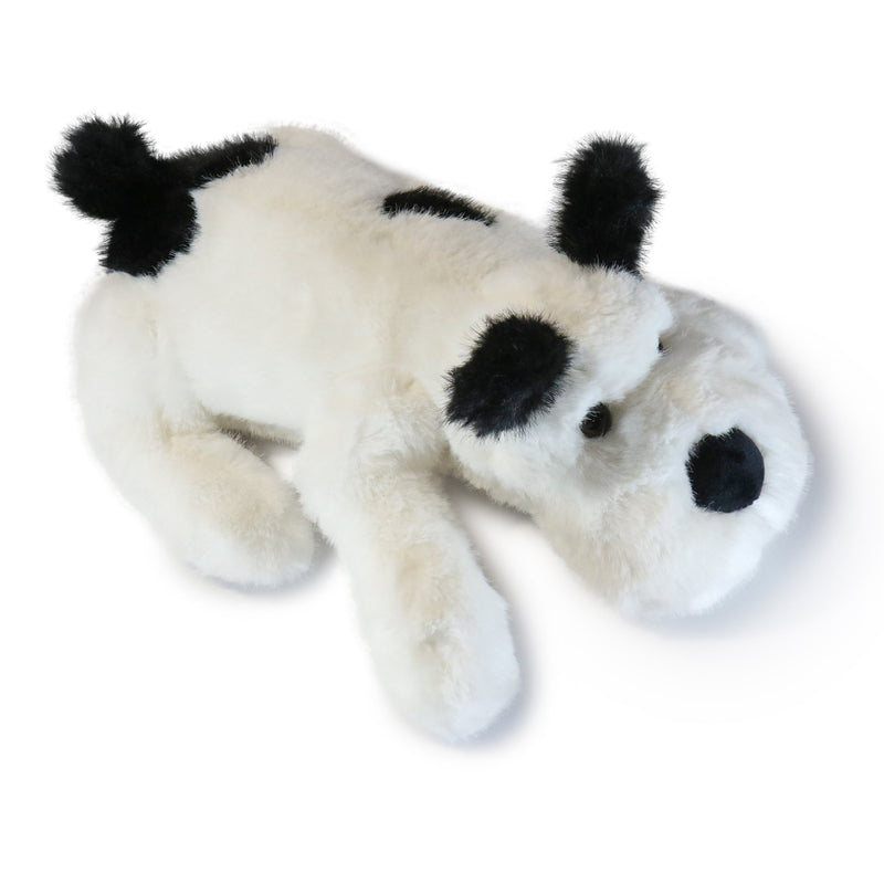 Plush panda toy lying on a white background