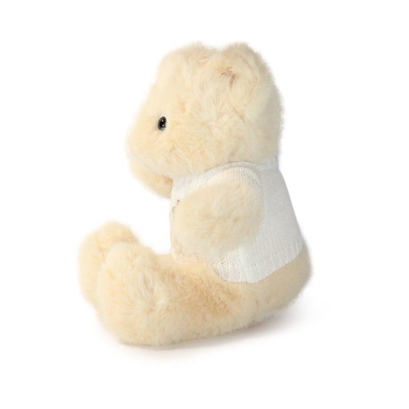 Plush toy resembling a snake with a white body and beige head on a white background