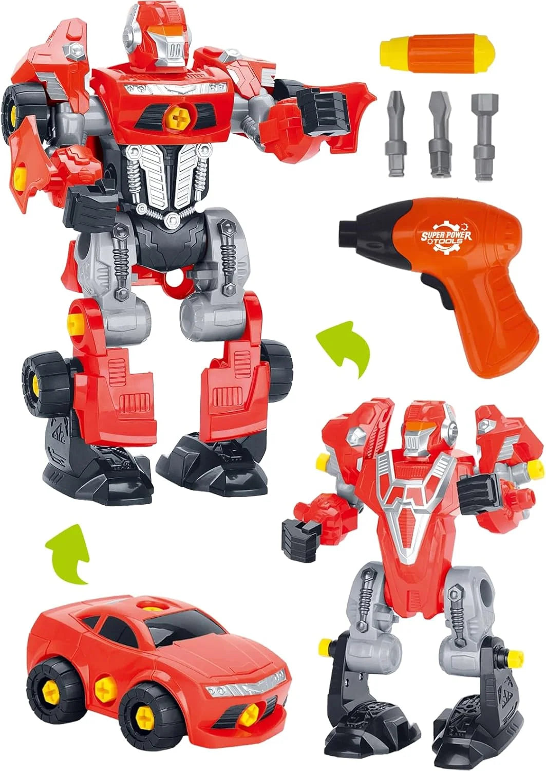 3-in-1 Take-A-Part Robot Toy Playset (Red) – Build, Transform, and Play