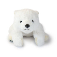White stuffed polar bear toy on a white background