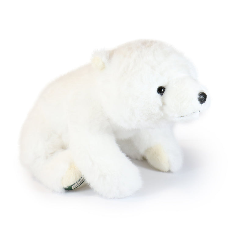 White plush toy seal on a white background