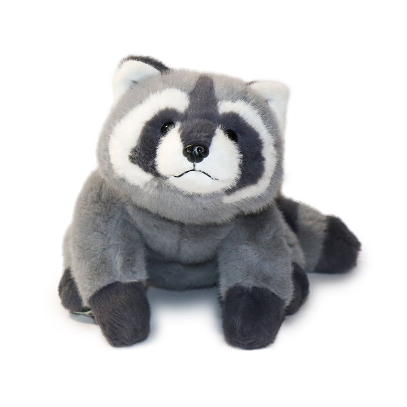 Plush raccoon toy on a white background