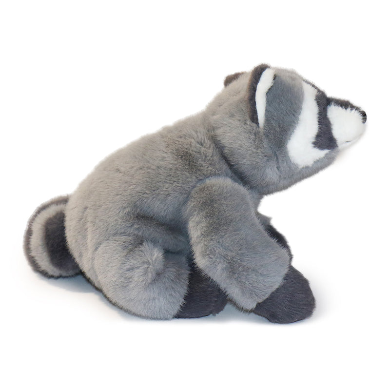 Plush toy raccoon on a white background