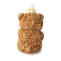 Brown teddy bear with a white hat on a white background