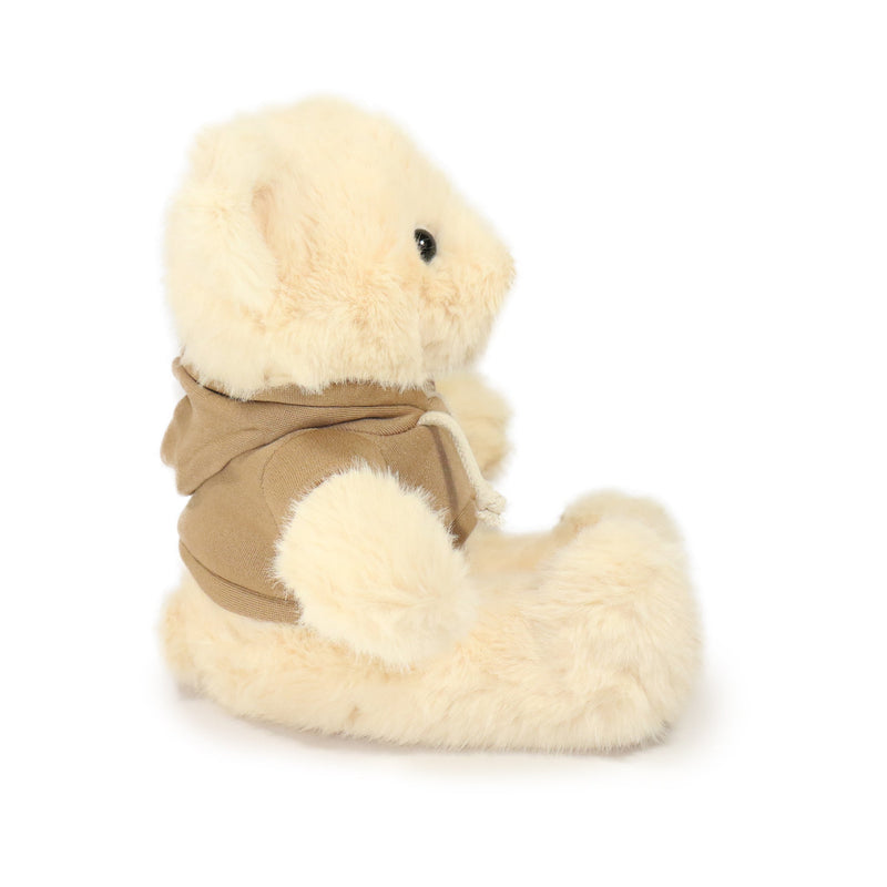 Plush bear with a brown scarf on a white background