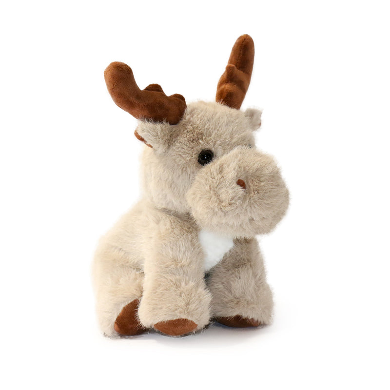Plush moose toy on a white background