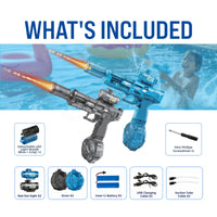 Waveblast Pro Electric Water Gun 2-Pack | Auto Squirt, 32 FT Range, LED, USB-C | Kids & Adults