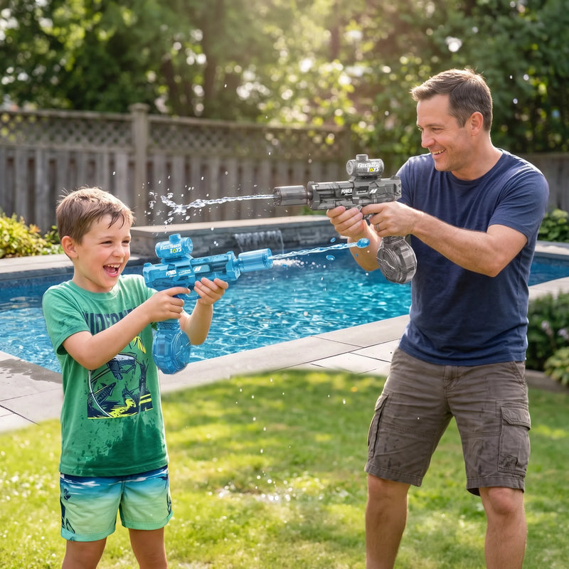 Waveblast Pro Electric Water Gun 2-Pack | Auto Squirt, 32 FT Range, LED, USB-C | Kids & Adults