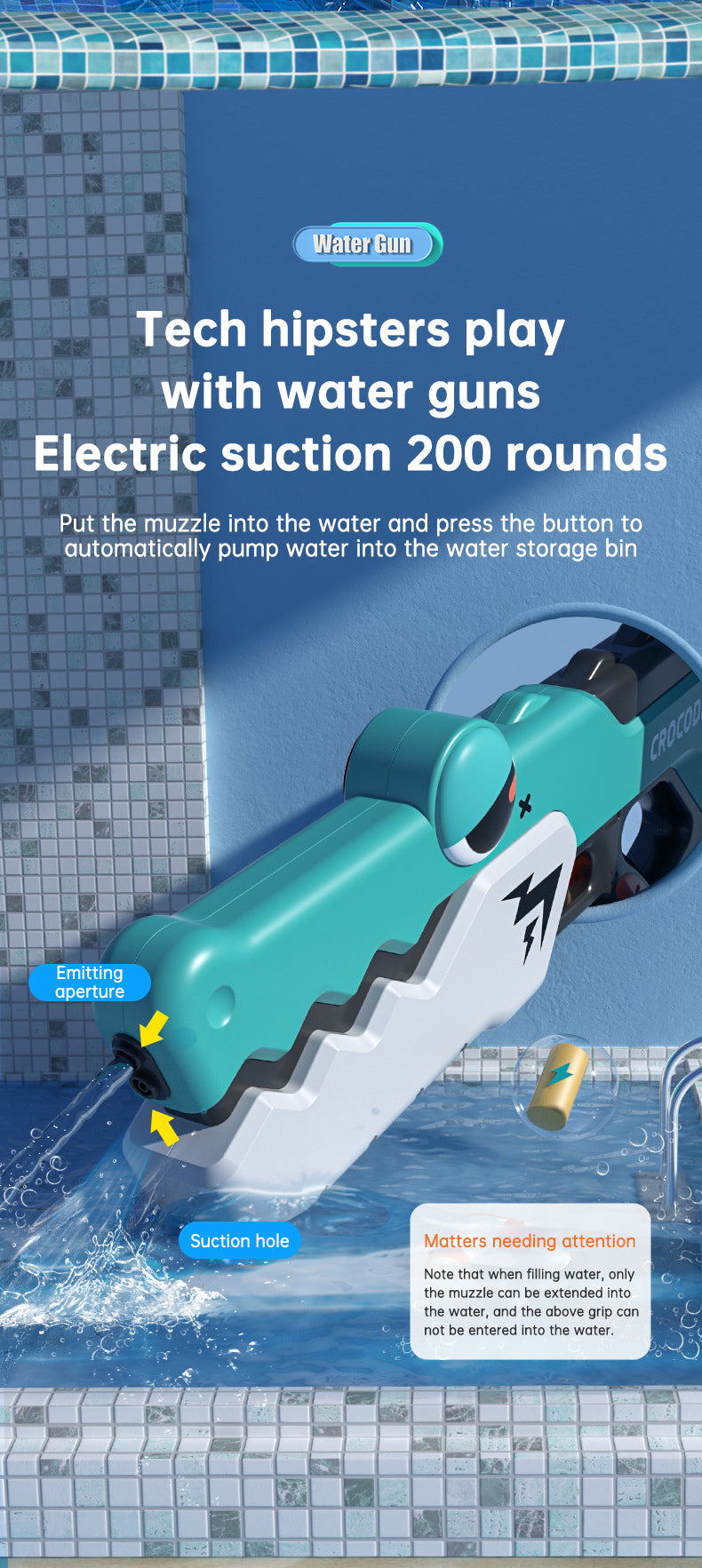 Cute Crocodile Electric Water Gun — Automatic Summer Squirt Toy for Kids