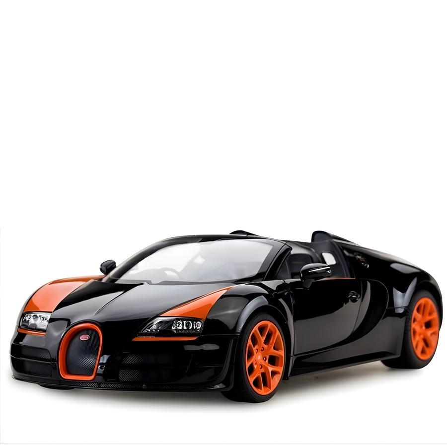 Black and orange sports car on a white background