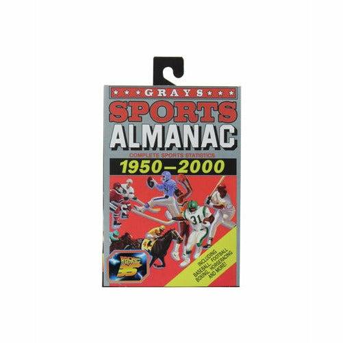 Packaging of Grays Sports Almanac with sports-themed design on a white background