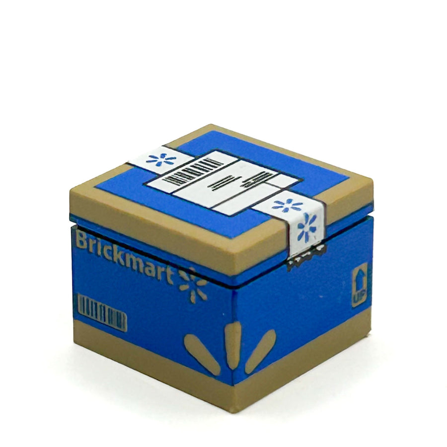 Blue and brown cardboard box with 'Brickmart' branding on a white background
