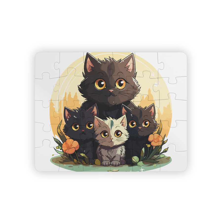 Jigsaw puzzle with cartoon cats on a white background