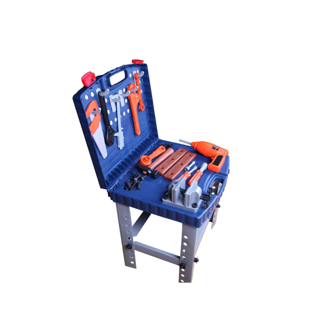 Children Toolbox Play Set with Realistic Tools and Electronic Drill.