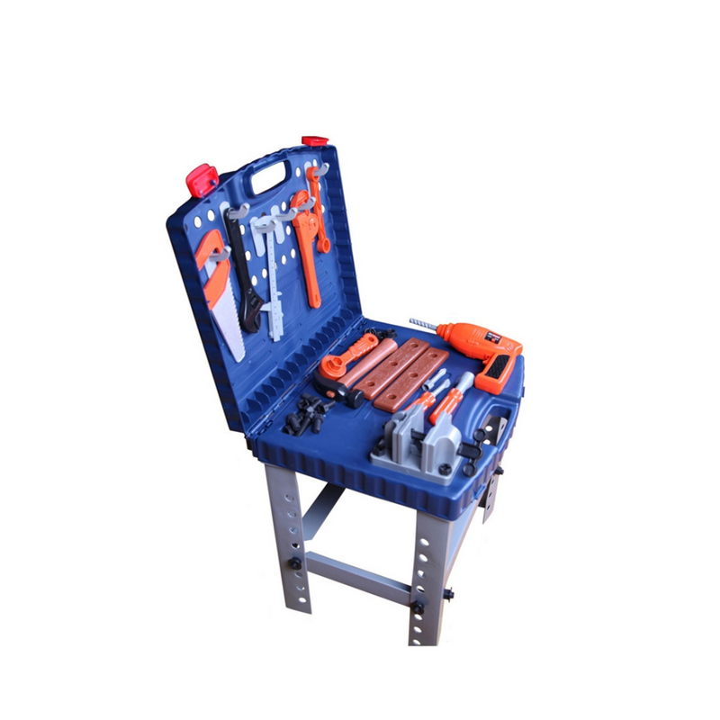 Children Toolbox Play Set with Realistic Tools and Electronic Drill.