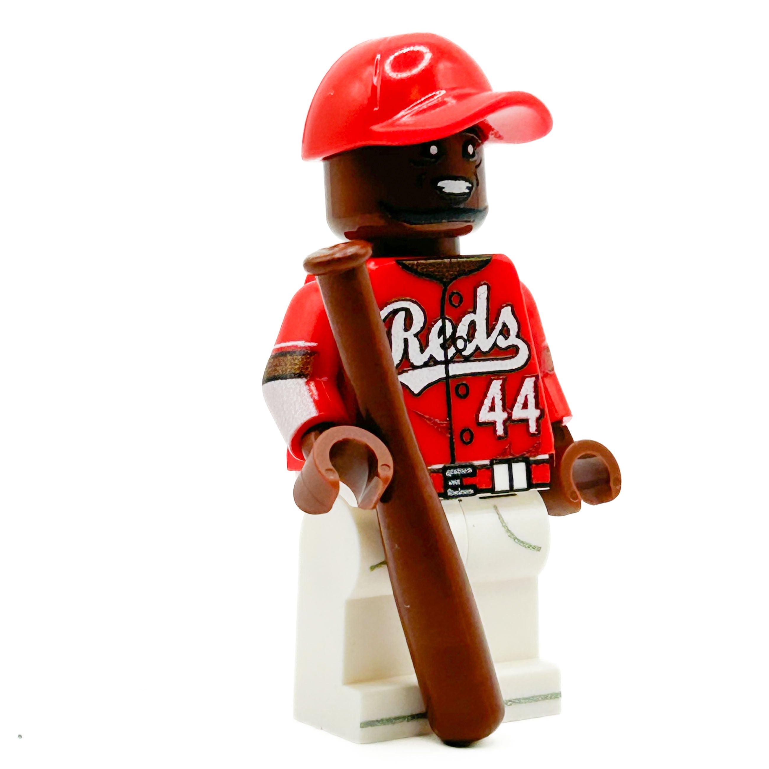 #44 Cincinnati Baseball Player Minifig made using LEGO parts