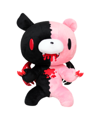 Plush toy with black and pink design on a white background