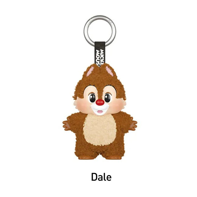 Plush keychain of a cartoon character named Dale on a white background