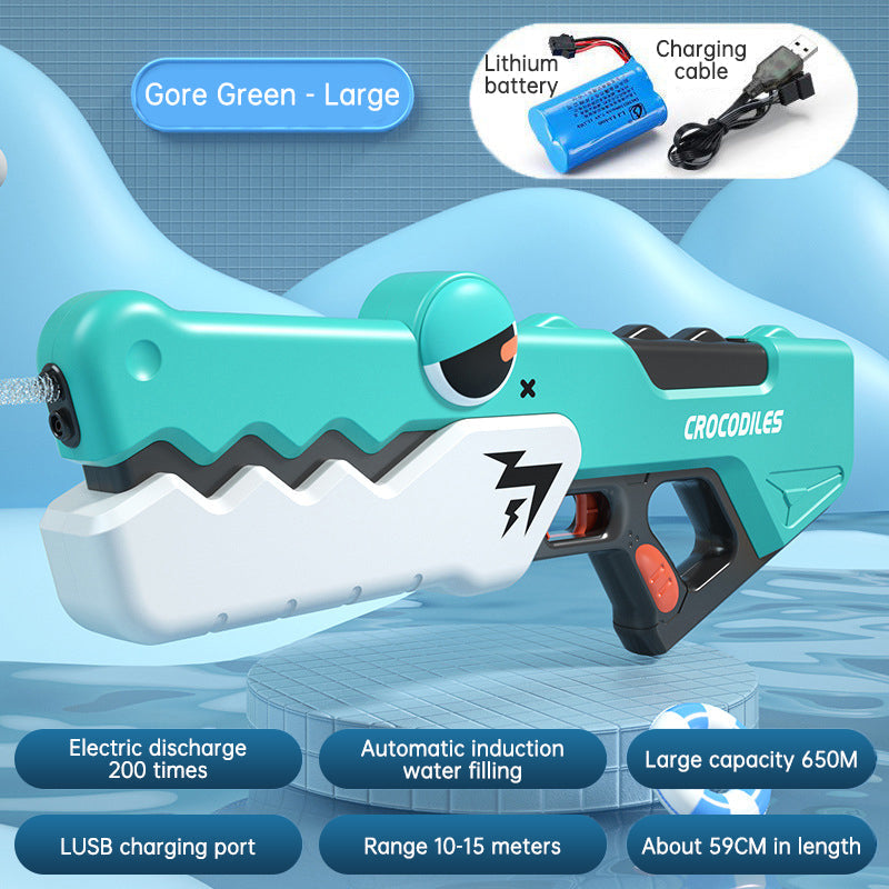 Cute Crocodile Electric Water Gun — Automatic Summer Squirt Toy for Kids