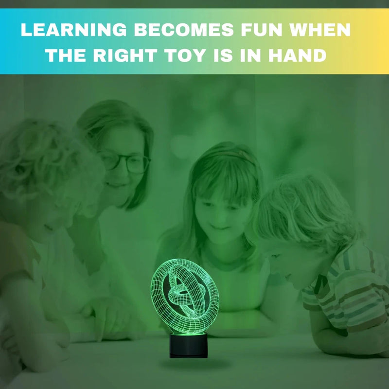 Family engaged around a 3D light, making learning fun with an interactive toy
