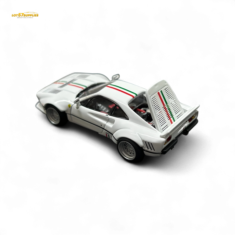 Model car with open hood on a white background
