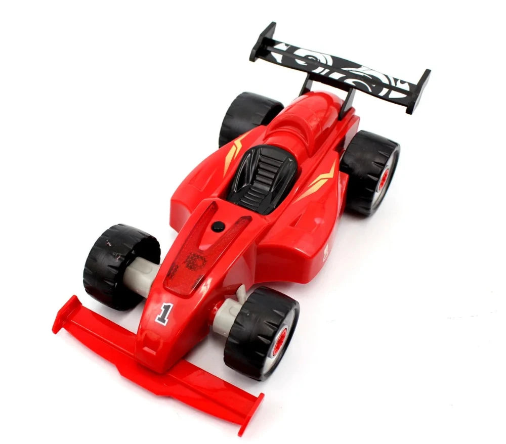 Fully assembled Formula 1 toy car with realistic design and red body