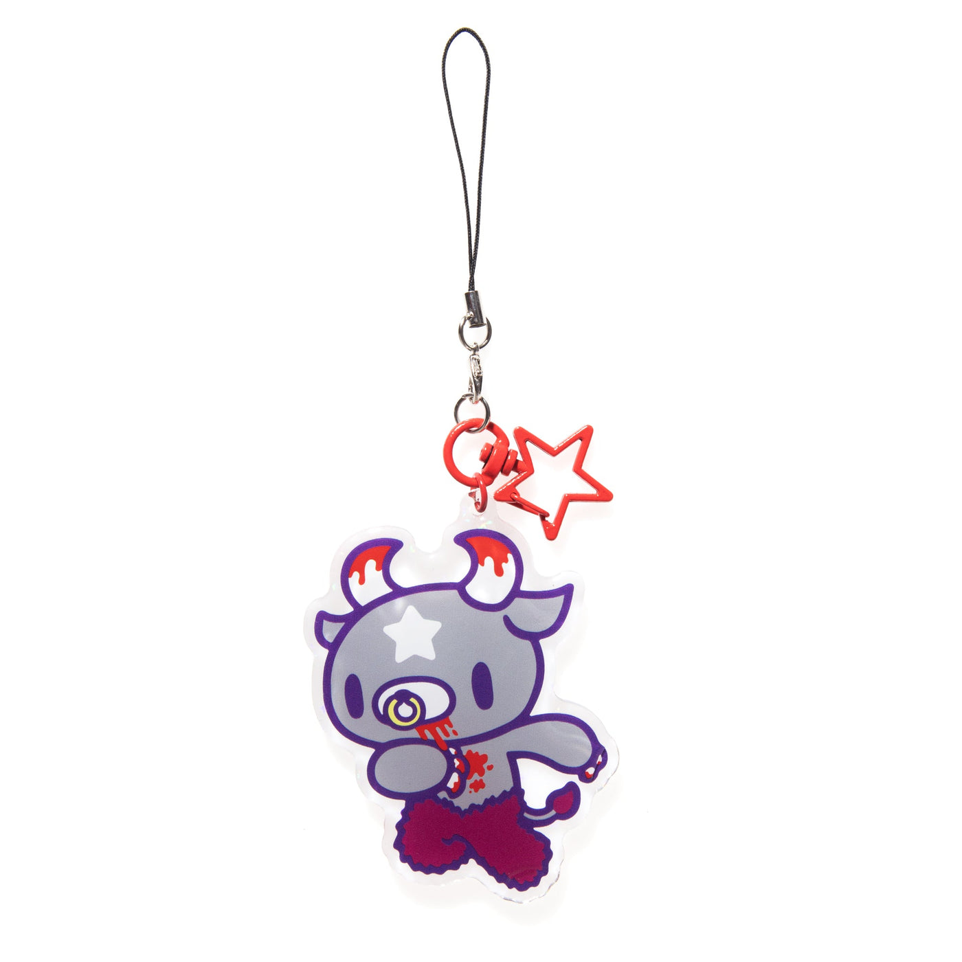 Cartoon character charm with a red star on a white background