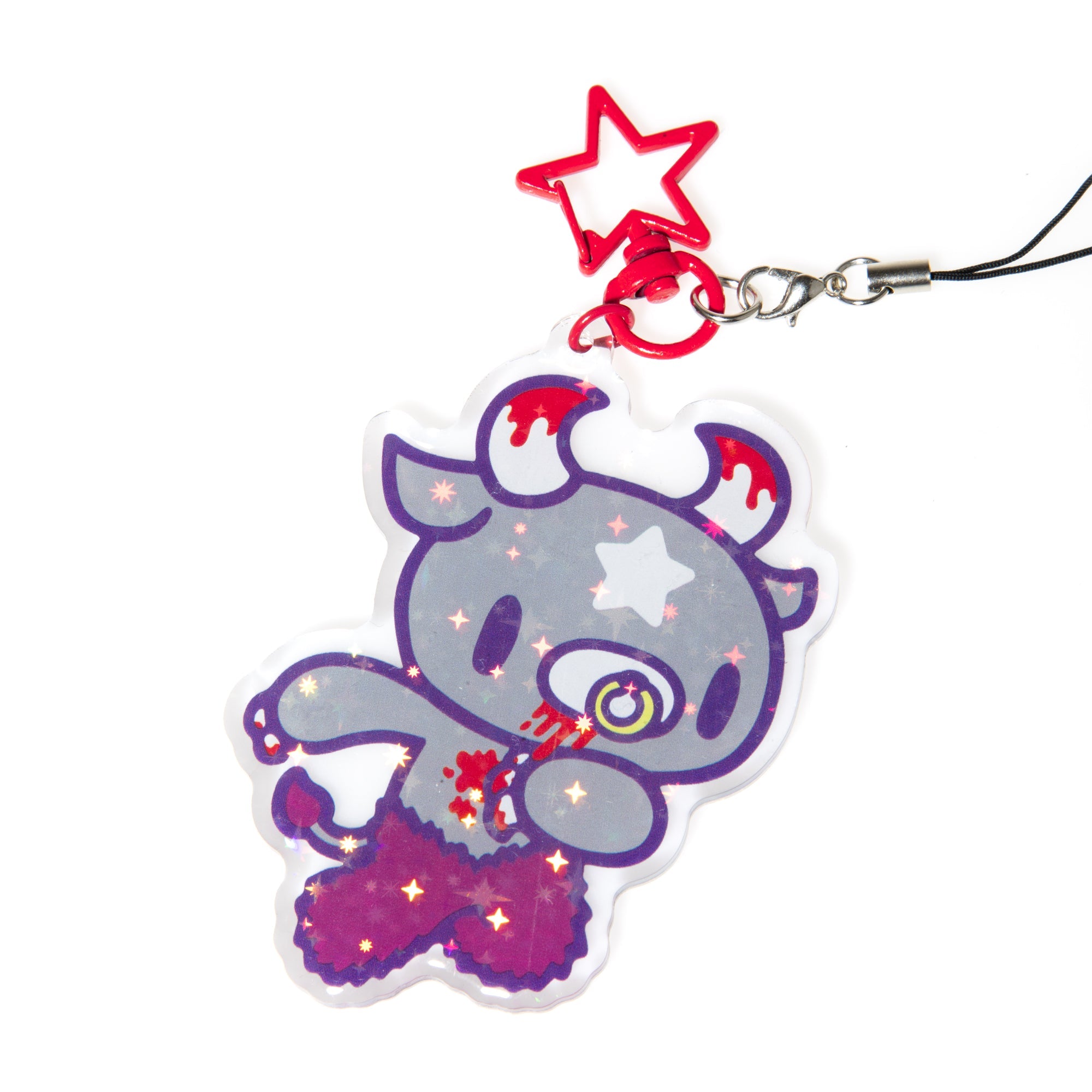 Cartoon character charm with star design on a white background