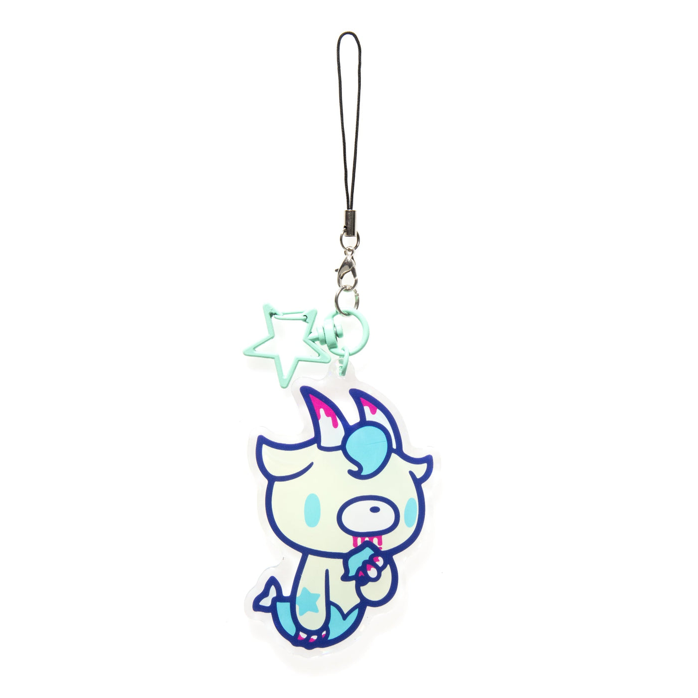 Unicorn-shaped phone charm with a star on a white background