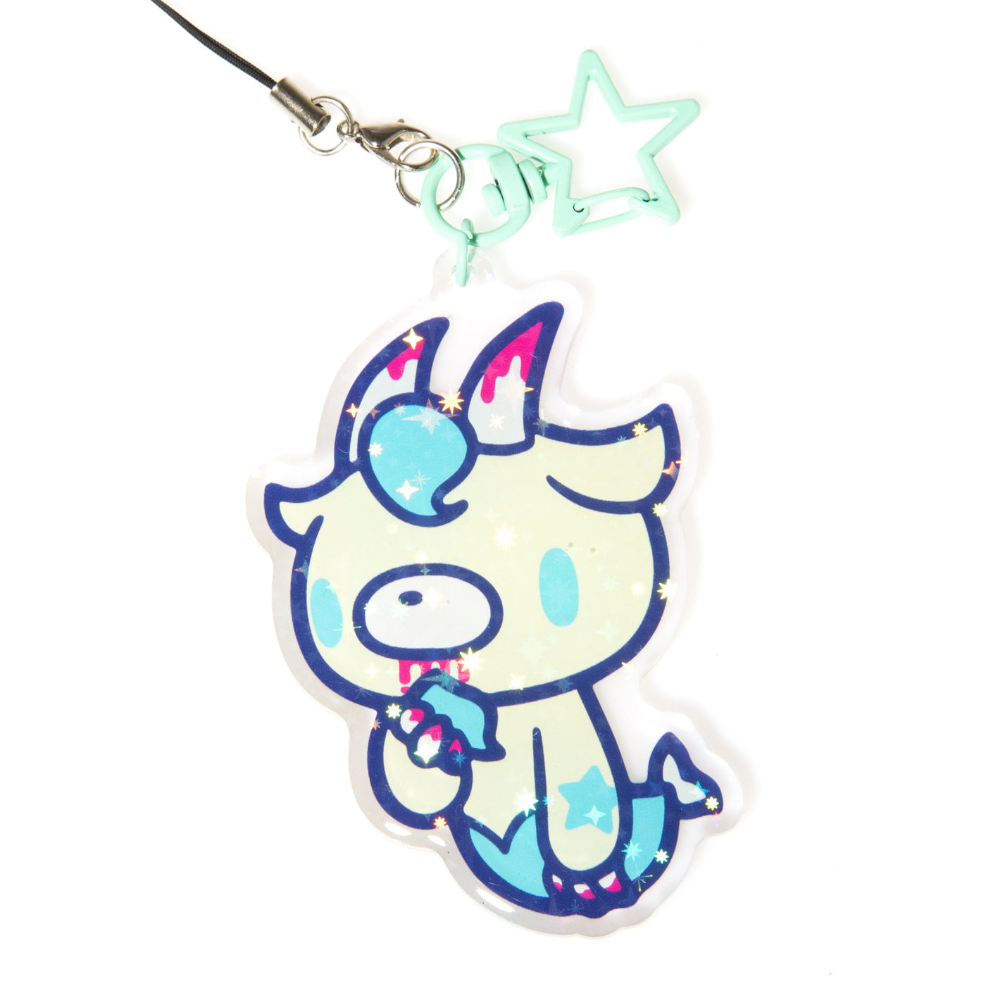 Unicorn-shaped keychain with a star charm on a white background