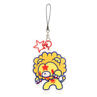 Colorful lion-shaped keychain with a star charm on a white background
