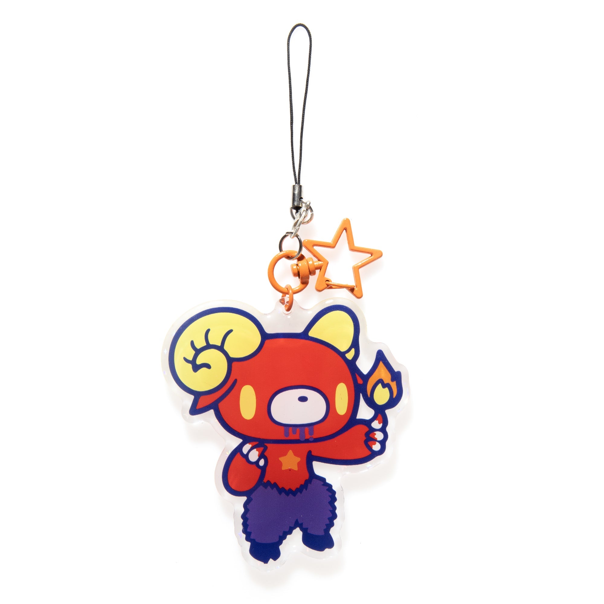 Cartoon character phone charm with a star on a white background