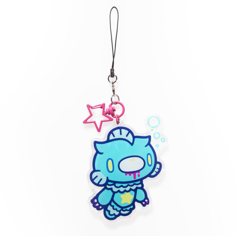 Blue cartoon character charm with star and bubble decorations on a white background