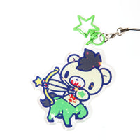 Colorful cartoon character keychain with a white background