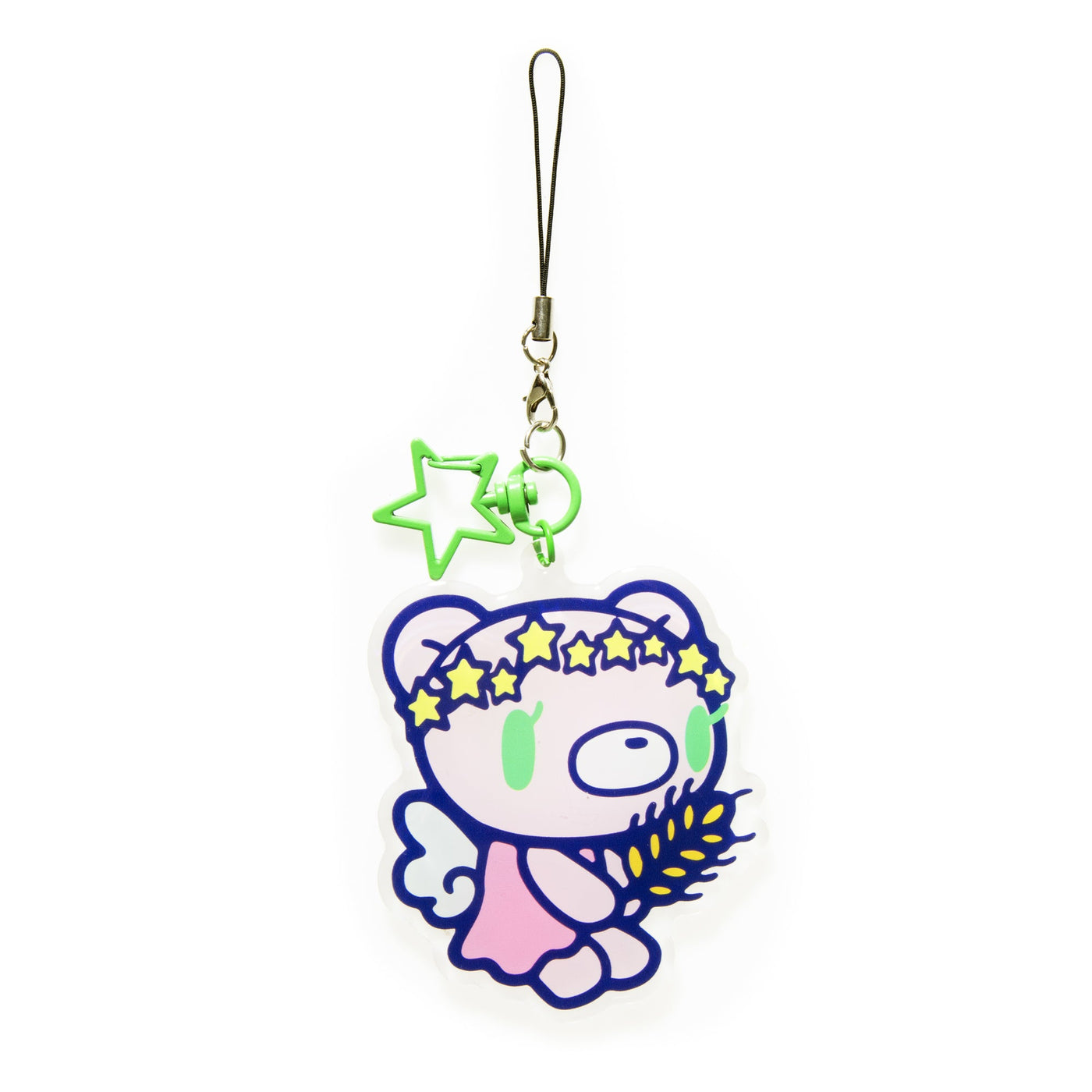 Keychain with cartoon character wearing a star crown on a white background