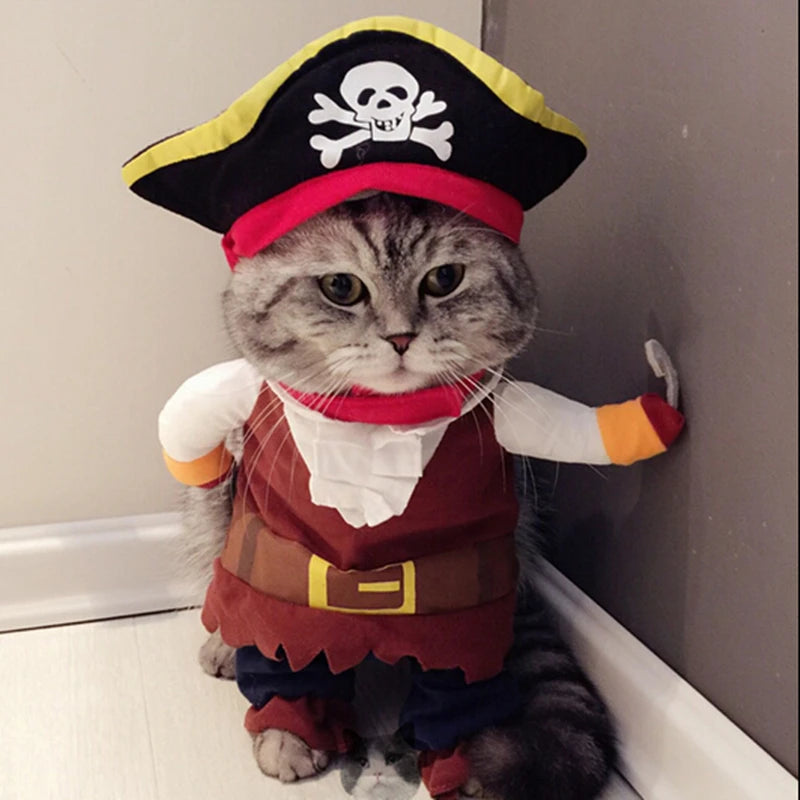 Funny Cat Clothes Pirate Suit Clothes For Cat Dog Costume Clothing Corsair Halloween Clothes Dressing Up Cat Party Costume Suit