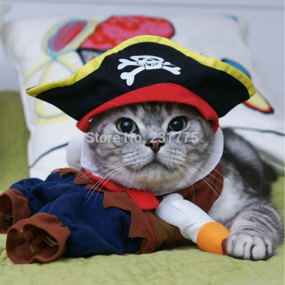 Funny Cat Clothes Pirate Suit Clothes For Cat Dog Costume Clothing Corsair Halloween Clothes Dressing Up Cat Party Costume Suit