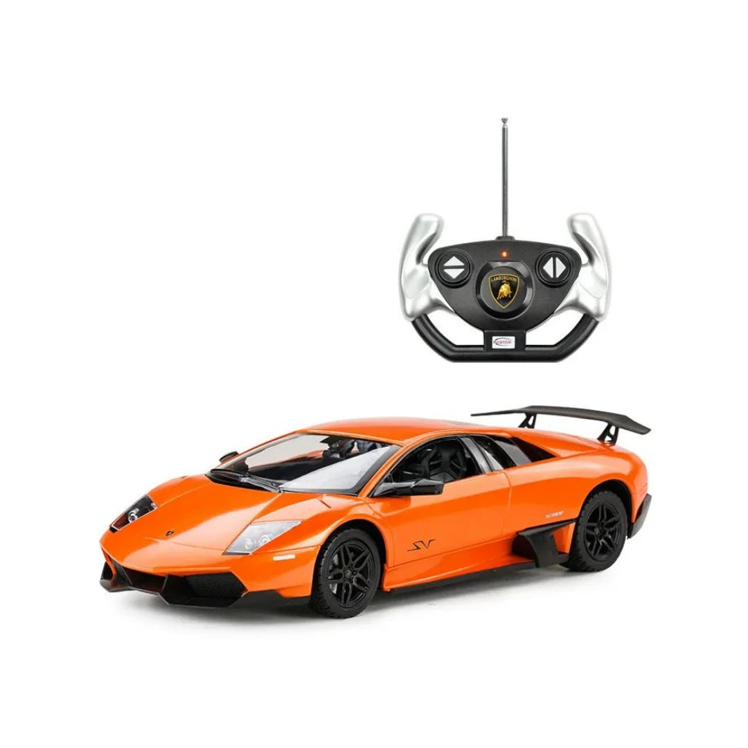  Lamborghini Murcielago remote control toy car with a steering wheel remote displayed next to the car