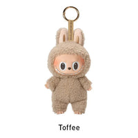 Plush keychain in a bunny costume with 'Toffee' text on a white background