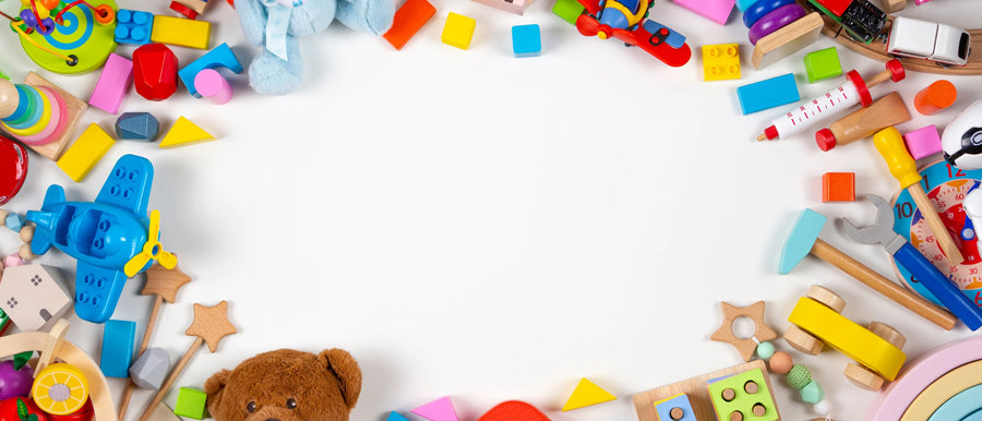 Bundle of toys on a table. 