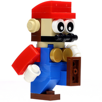 LEGO figure with a red hat, blue body, and white goggles on a white background