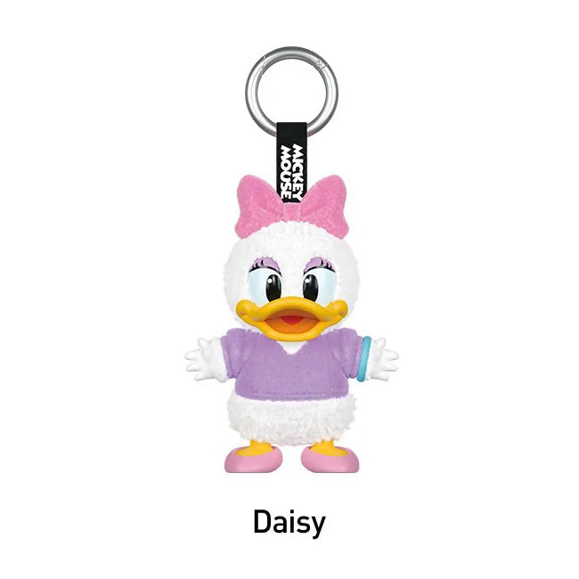 Plush keychain of Daisy Duck from Disney on a white background