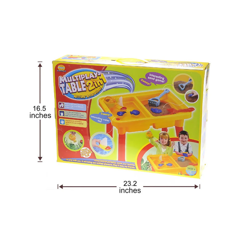 Multiplay Table 2-in-1 box packaging showing sand and water play features