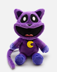 Purple plush toy with a yellow moon emblem on a white background