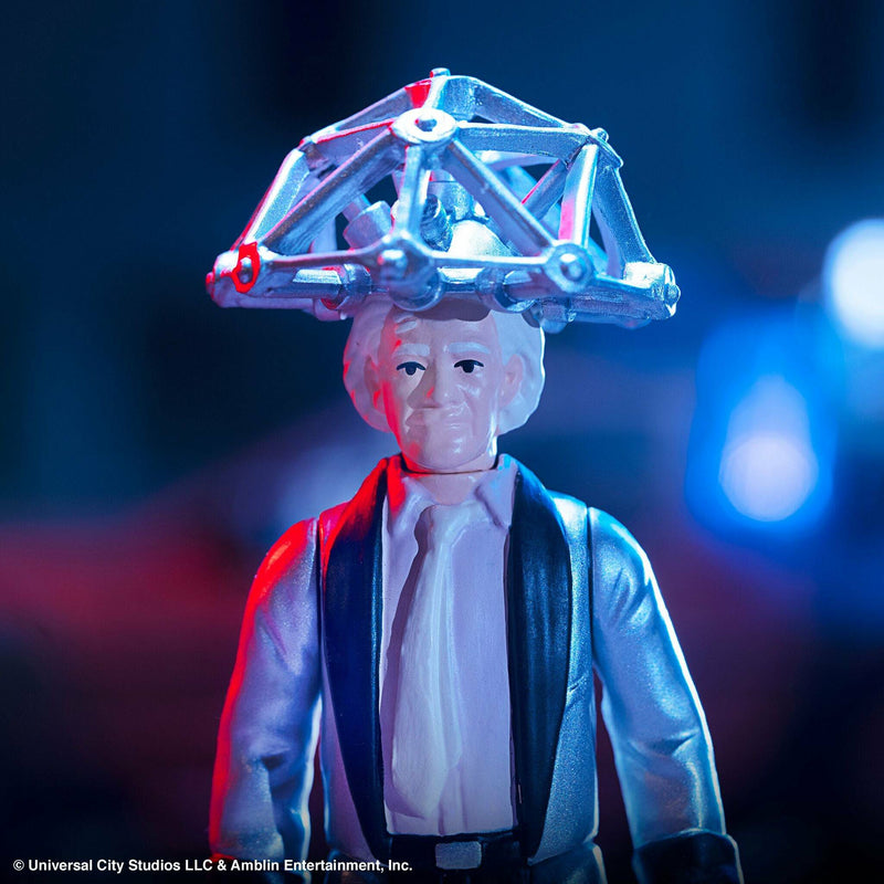 Toy figure with a futuristic helmet against a dark background