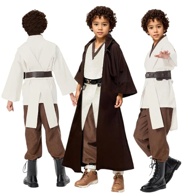 Kids Anakin Cosplay Space Battle Obi Wan Costume Jedi Cloak Children Fantasy Dress Up Outfits Halloween Carnival Party Suit